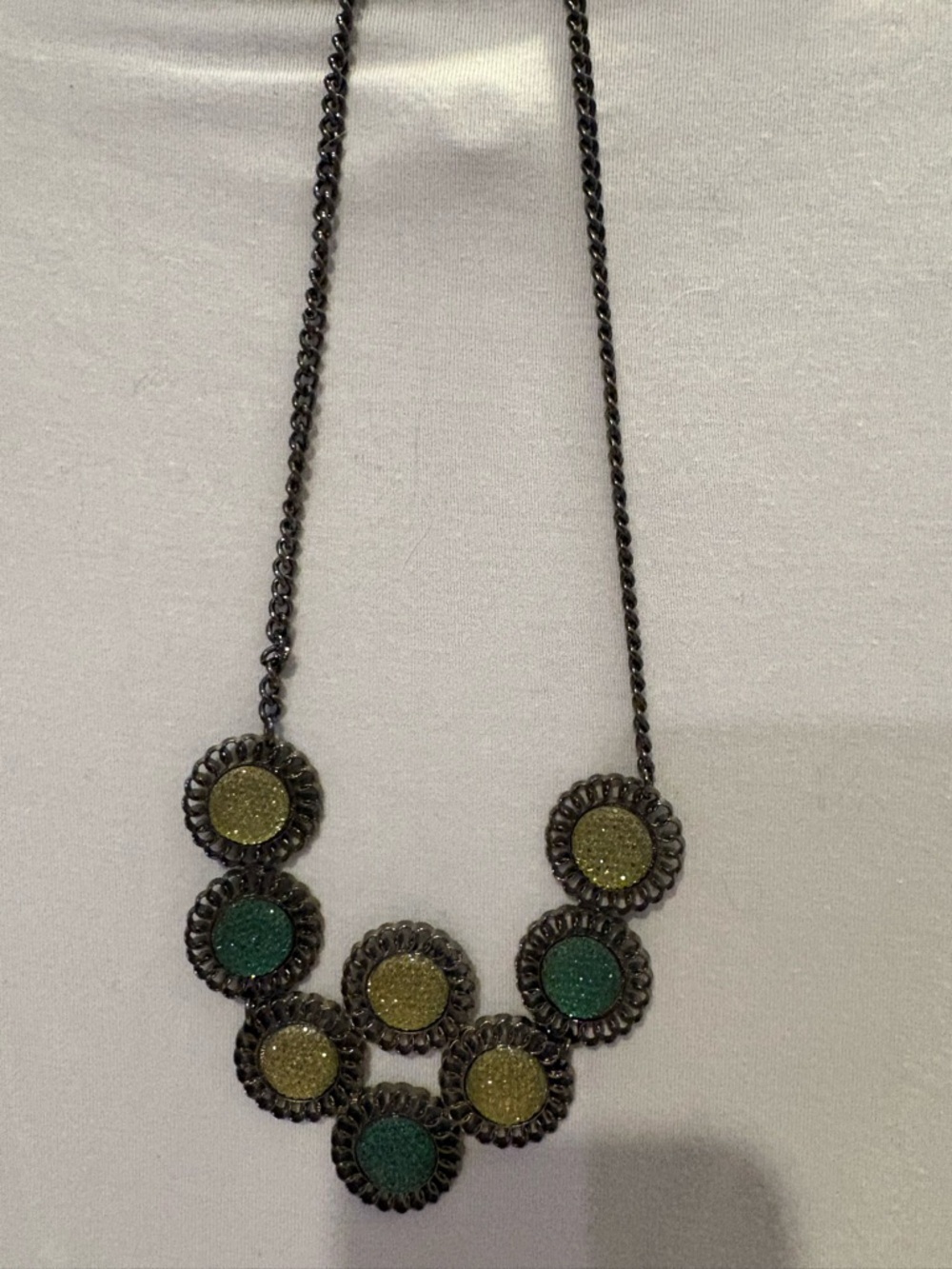 Women's Green and Gold Circular Pendant Necklace - Fashion Jewelry